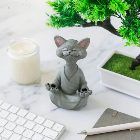 Estátua Decorativa de Gato Meditando – Paz e Serenidade para seu Lar