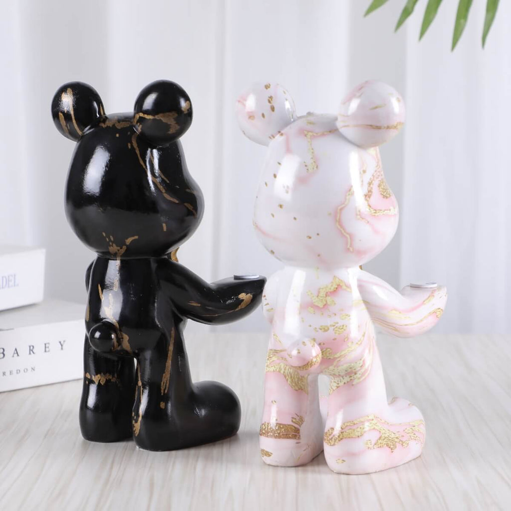 Escultura Urso Graffiti Art com Bandeja em Aço Inox – Peça Única de Design 20cm