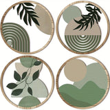 Kit 4 Quadros Redondos de Parede em Madeira – Arte Geométrica Boho Minimalista