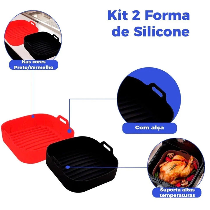 Kit 2 Formas de Silicone Quadrada para Air Fryer