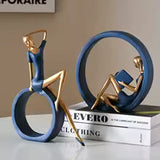 Escultura Decorativa Leitora em Resina – Figura Feminina Abstrata Azul e Dourado