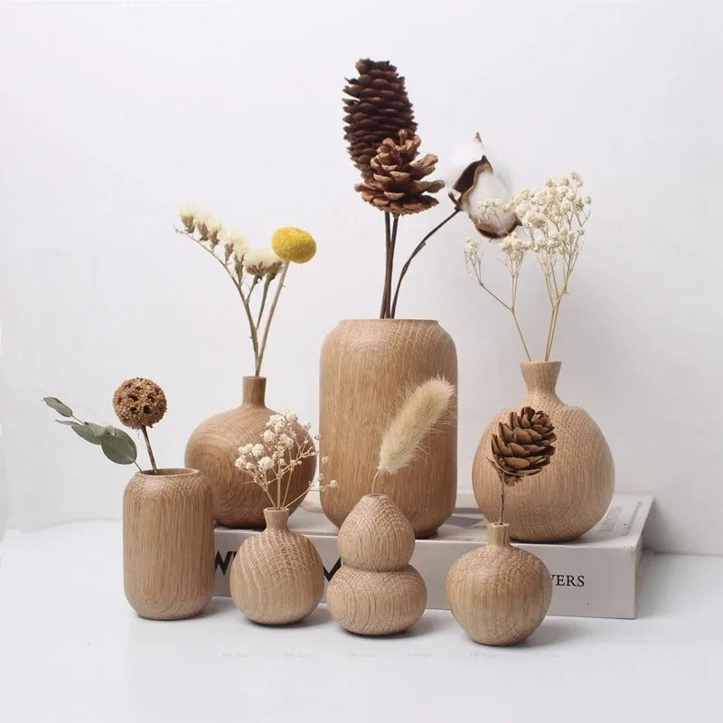 Conjunto de Vasos de Madeira Estilo Japonês – Decoração Minimalista e Natural