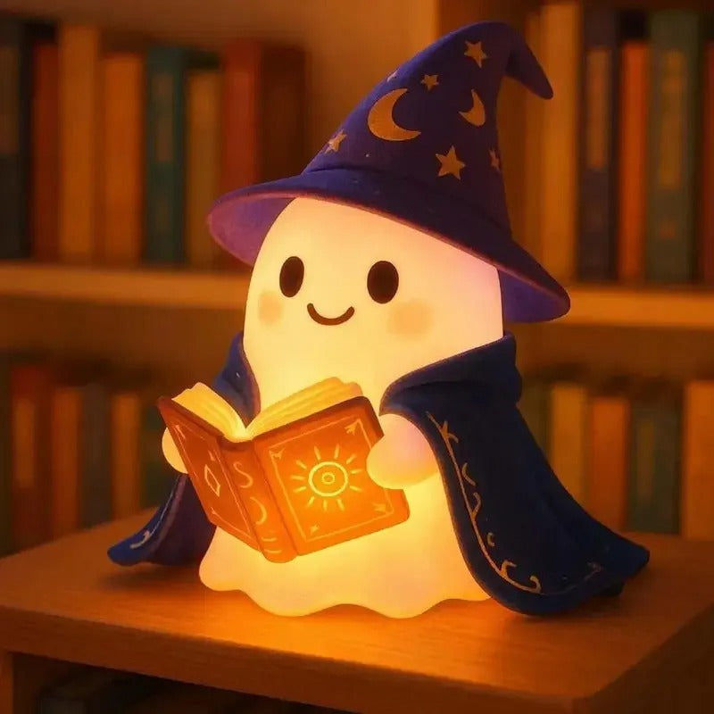 Luminária Noturna Fantasminha Lendo Livro – LED Decorativa para Quarto e Festas