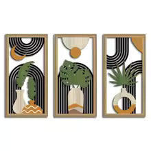 Kit 3 Quadros de Parede em Madeira Oca Estilo Boho