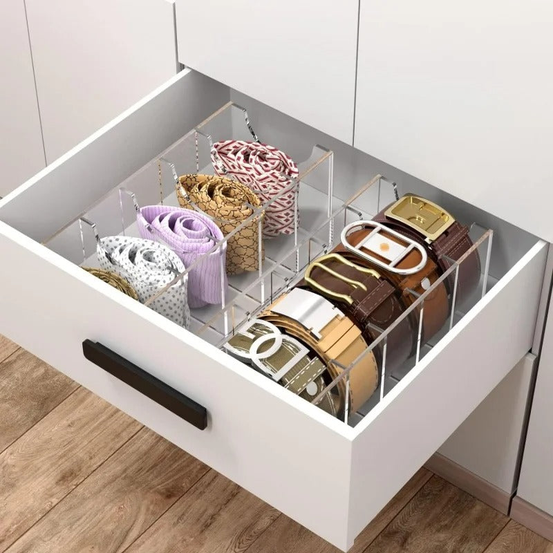 Organizador de Cintos e Gravatas em Acrílico – 3/5 Compartimentos para Armário e Closet