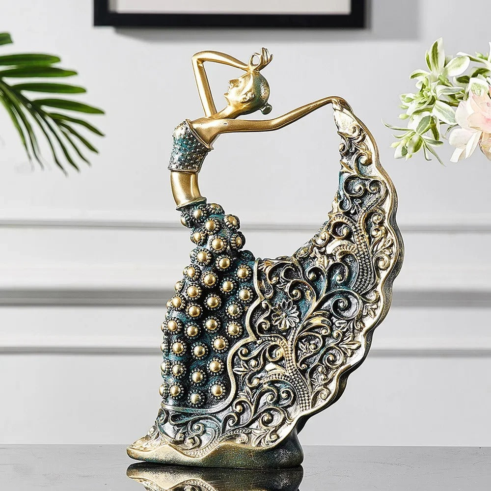 Escultura Decorativa Dançarina Pavão em Cerâmica – Arte Abstrata de Luxo 28,5cm