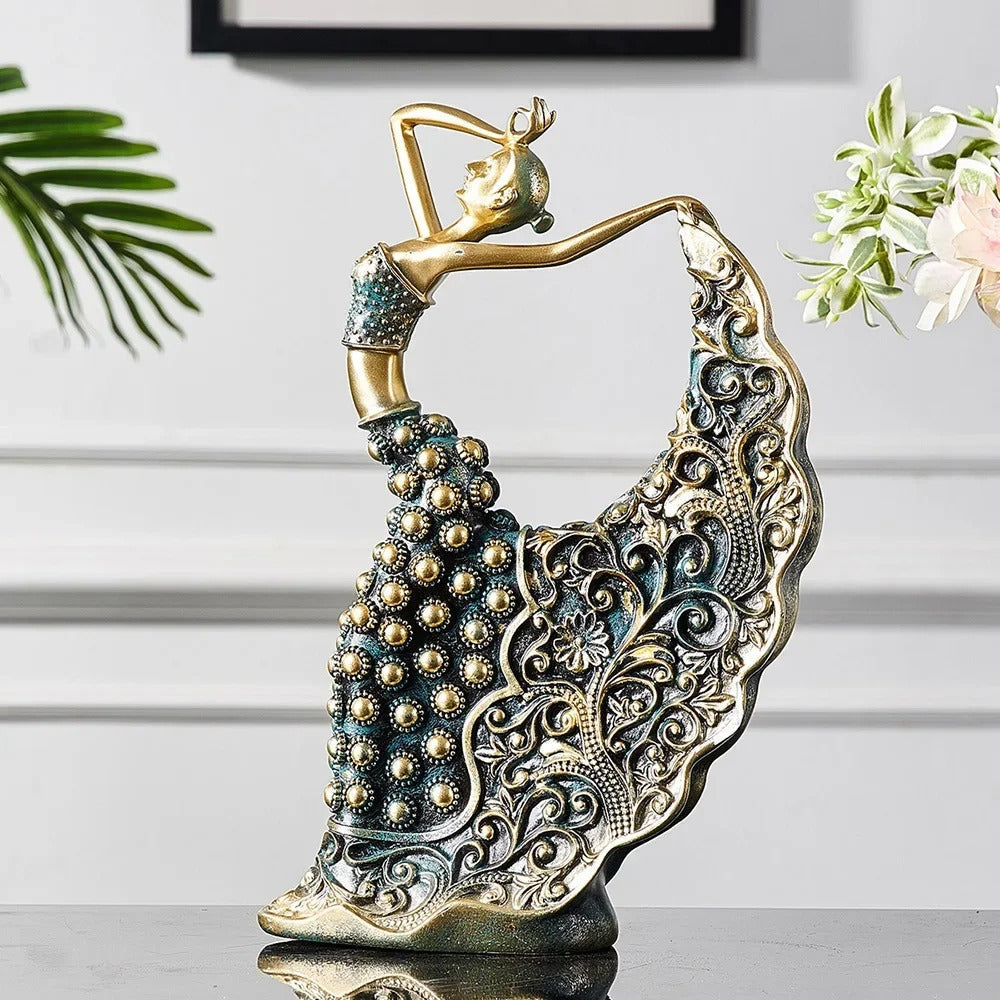 Escultura Decorativa Dançarina Pavão em Cerâmica – Arte Abstrata de Luxo 28,5cm