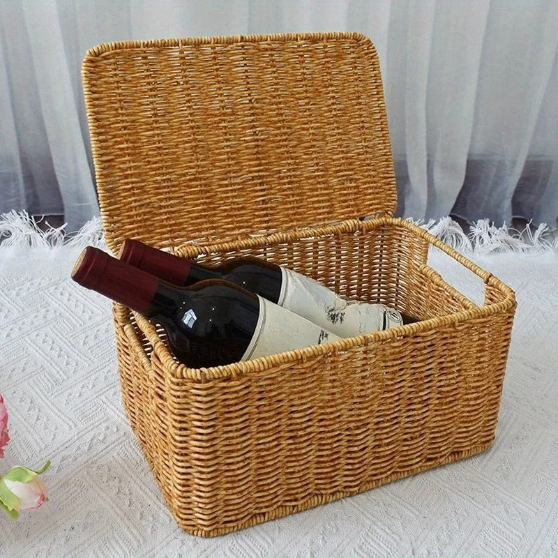 Cesta de Vime com Tampa – Organizador Natural para Quarto, Banheiro e Cozinha