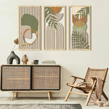 Kit 3 Quadros Decorativos Boho em Madeira – Arte Geométrica Abstrata para Parede
