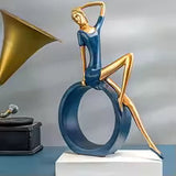 Escultura Decorativa Leitora em Resina – Figura Feminina Abstrata Azul e Dourado