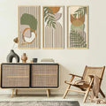Kit 3 Quadros Decorativos Boho em Madeira – Arte Geométrica Abstrata para Parede
