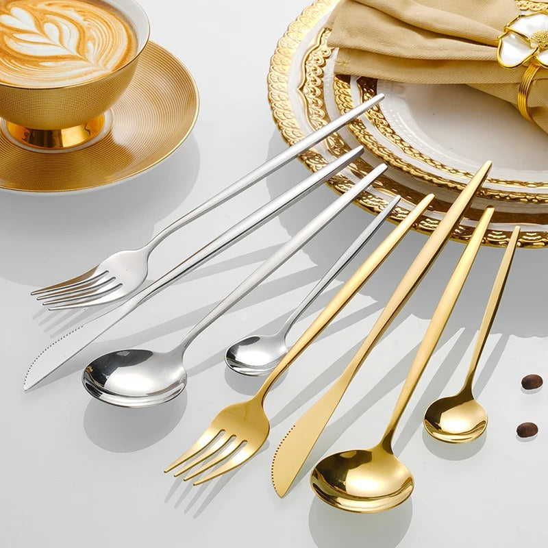 Conjunto de Talheres em Aço Inoxidável Dourado