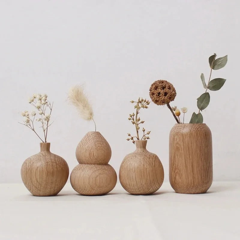 Conjunto de Vasos de Madeira Estilo Japonês – Decoração Minimalista e Natural