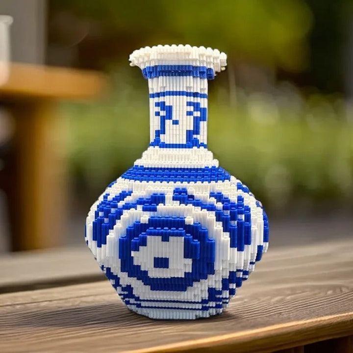 Vaso de Porcelana Chinesa DIY em Blocos de Construção – Azul e Branco 28cm