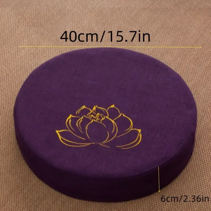 Almofada de Meditação em Linho com Bordado de Lótus – Tatami 40x6cm Lavável