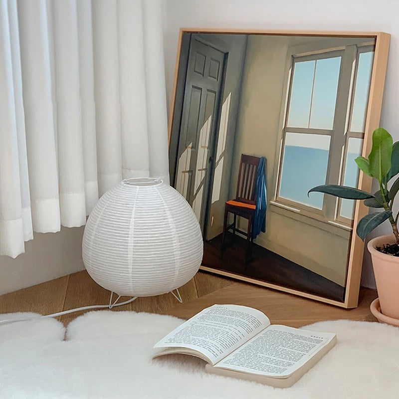 Luminária de Mesa LED Estilo Wabi Sabi – Abajur de Papel Arroz com Base em Bambu