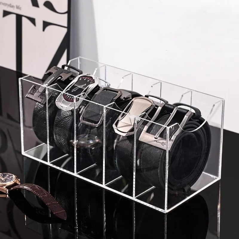Organizador de Cintos e Gravatas em Acrílico – 3/5 Compartimentos para Armário e Closet